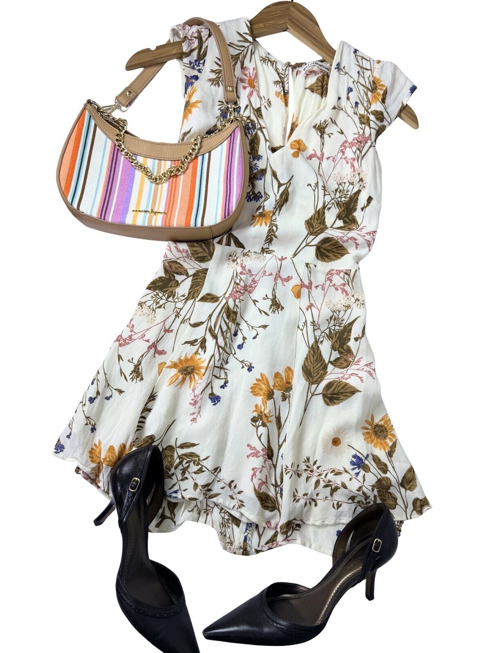 Reformation Floral Mini Dress Cream Wildflower Print Cap Sleeve XS
